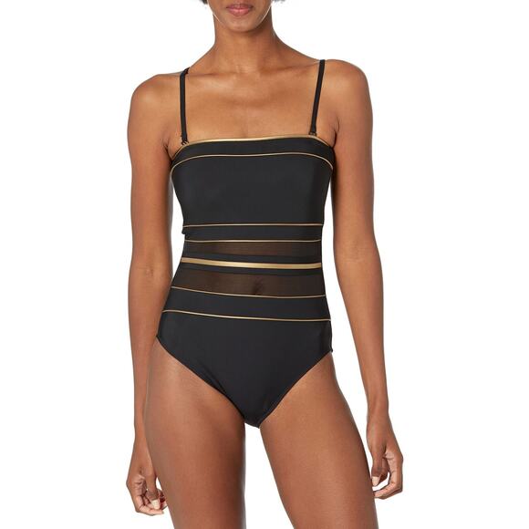 Gottex Women Standard Onyx Bandeau One Piece Black/Gold Size 10 1053 - Picture 1 of 3